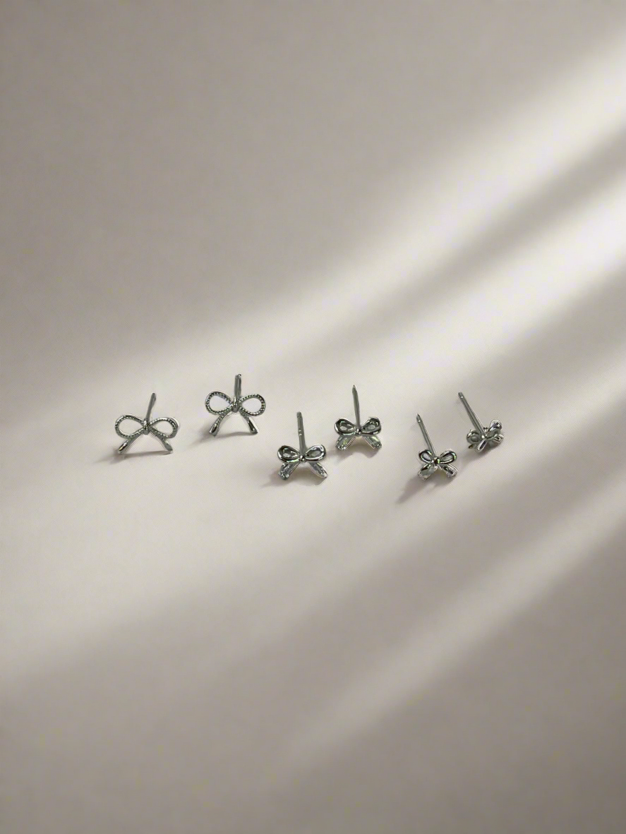 Bow Trio Gold Dipped Stud Earring Set in Silver