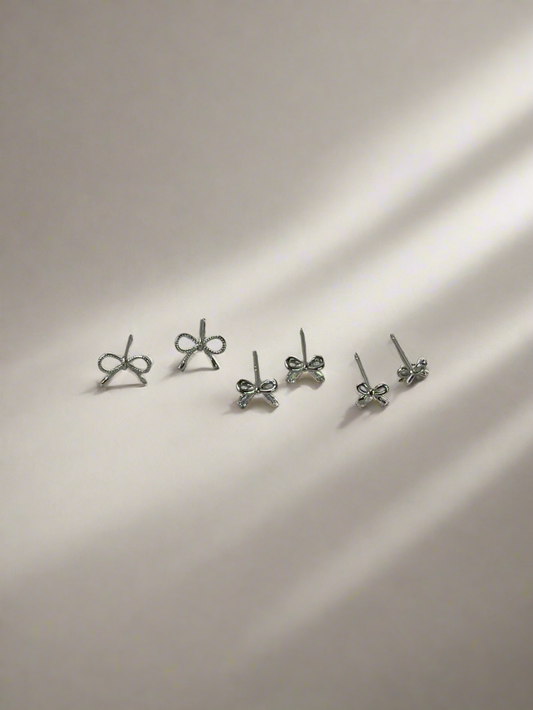Bow Trio Gold Dipped Stud Earring Set in Silver