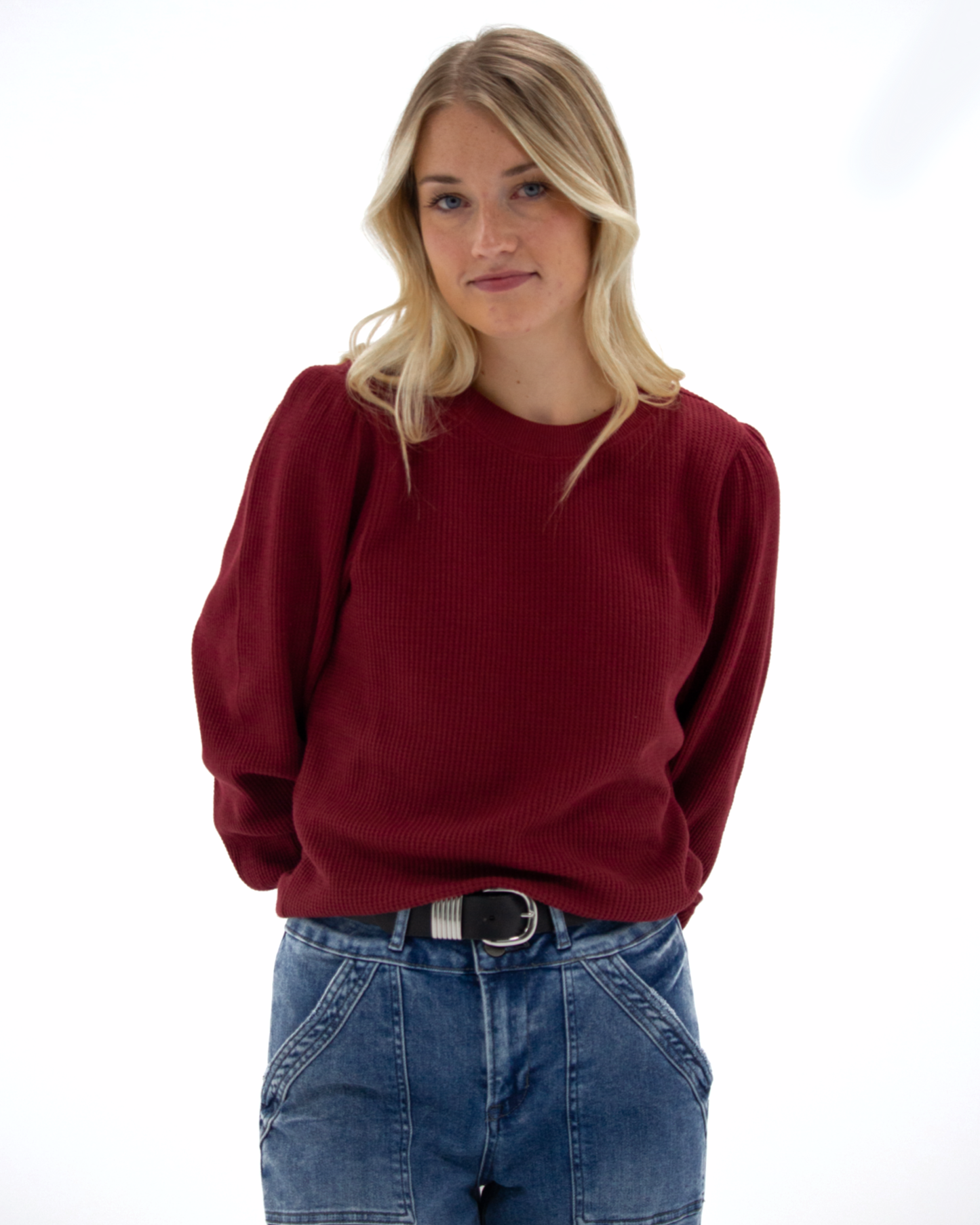 Long Sleeve Waffle Knit Pullover Top