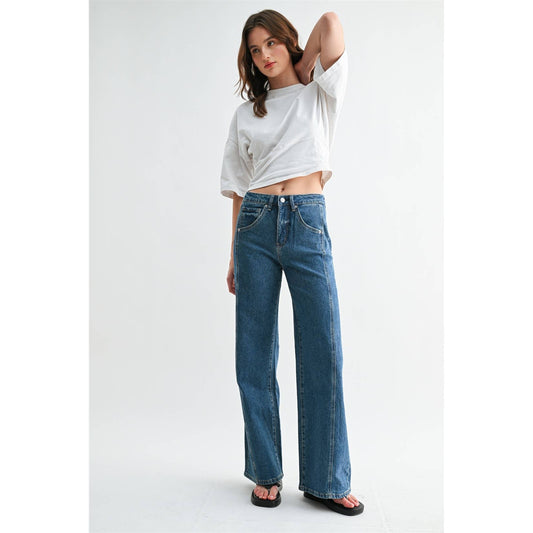 High Rise Wide Leg Side Panel Denim by Mica Denim