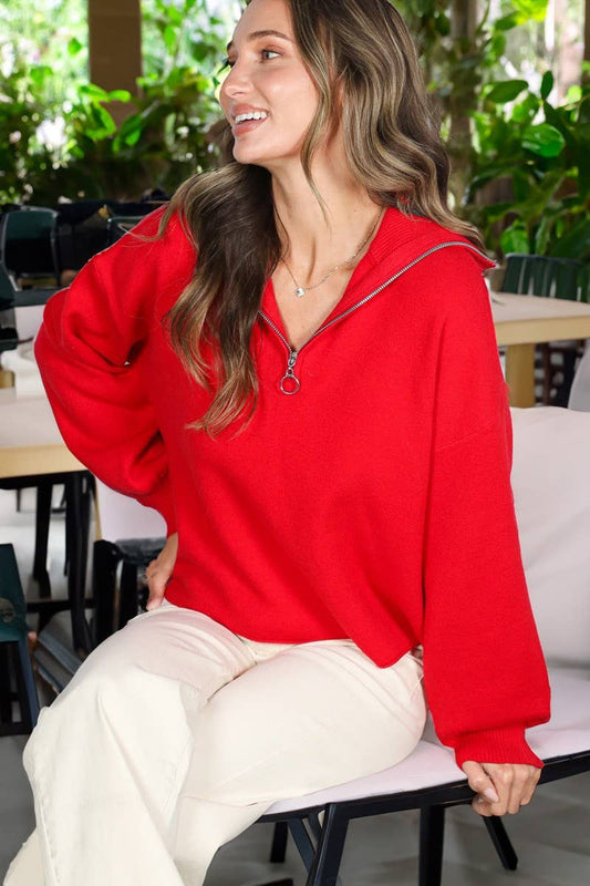 Half-Zip Pullover in Red