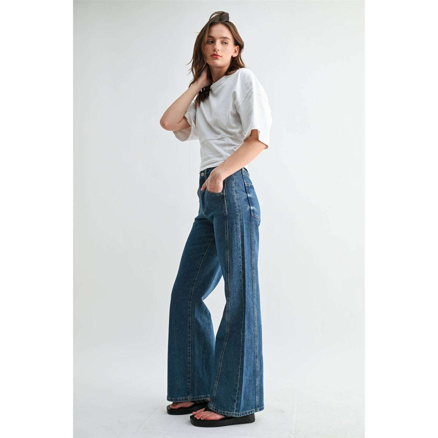 High Rise Wide Leg Side Panel Denim by Mica Denim