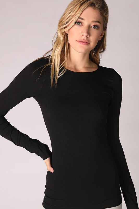Long Sleeve Crew Neck Top in Black