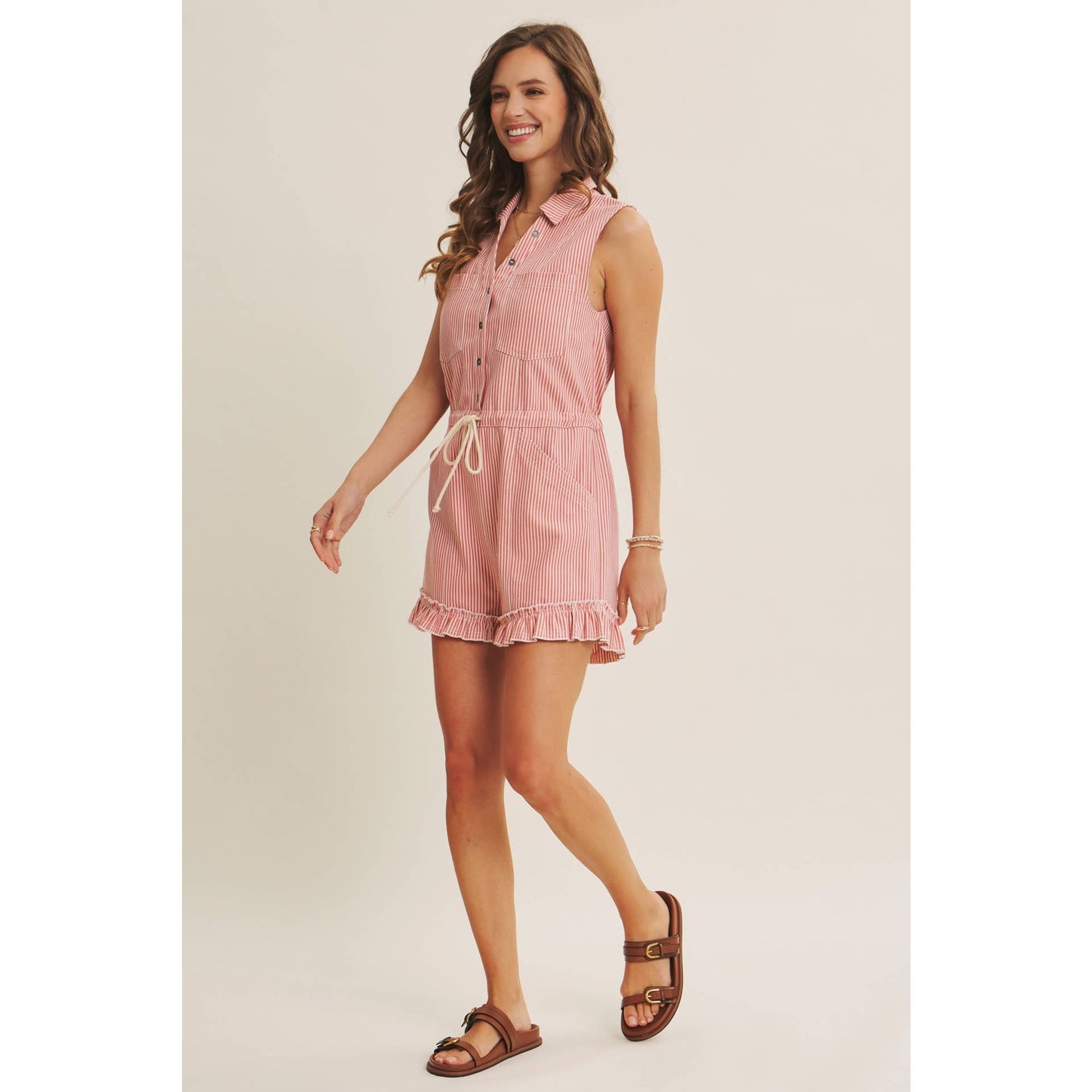 Cotton Stripe Button Romper