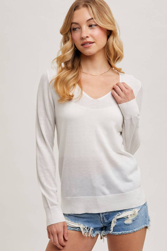 V-Neck Knit Pullover in Ivory