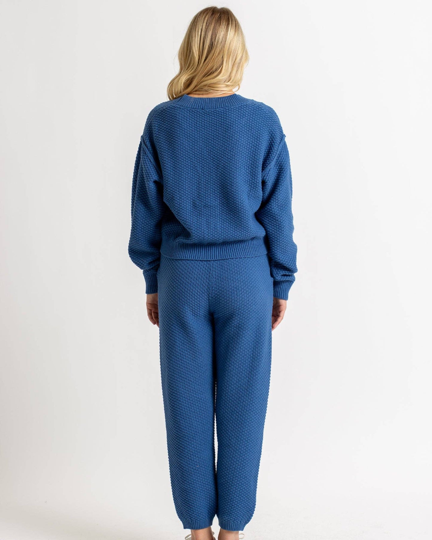 Slopes Blue Sweater Cropped Joggers by Downeast