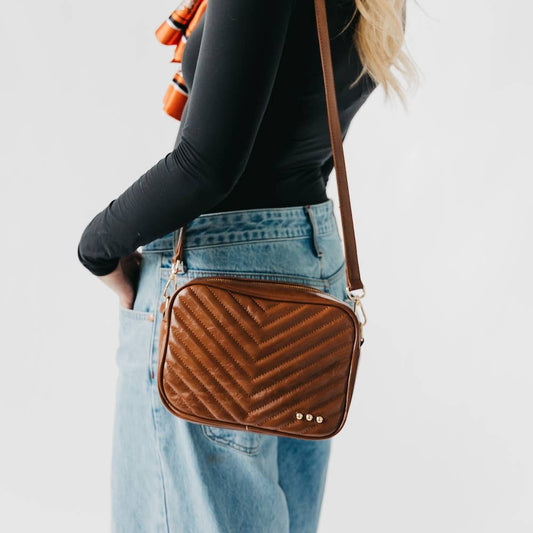 Coco Quilted Camera Crossbody Bag in Mocha