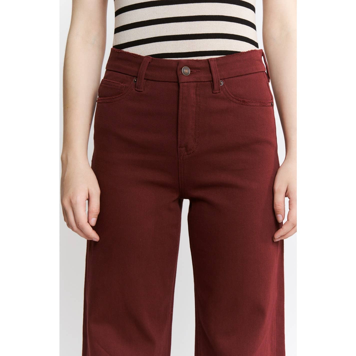 High Rise Wid Leg Denim by Mica Denim in Deep Burgundy