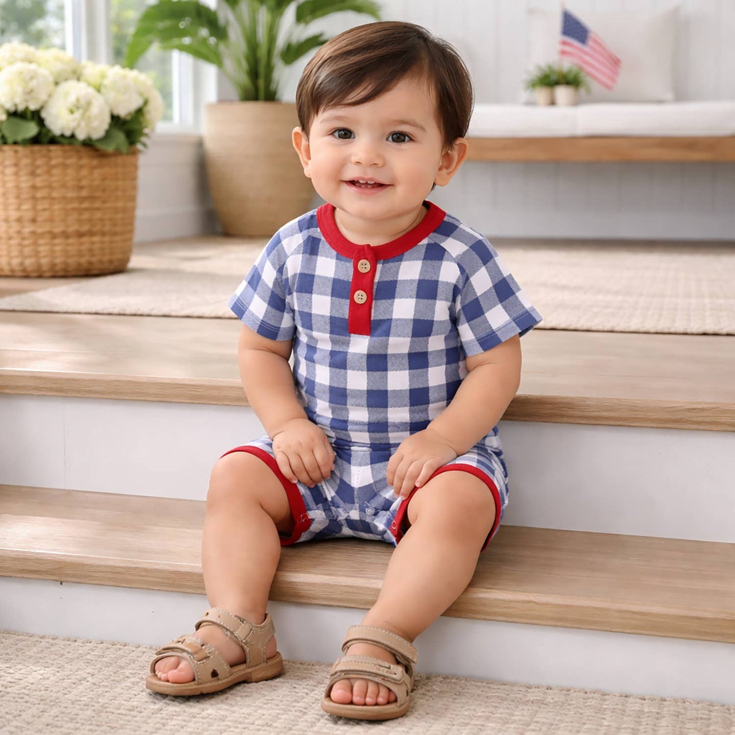 Picnic Plaid Bamboo Romper for Baby Boys