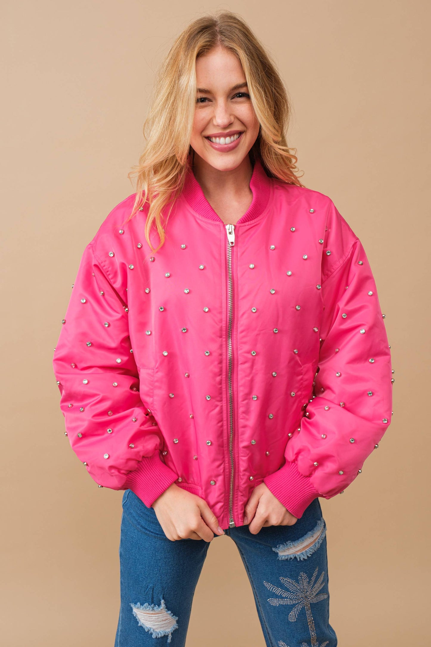 Ivy Bomber Jacket in Hot Pink