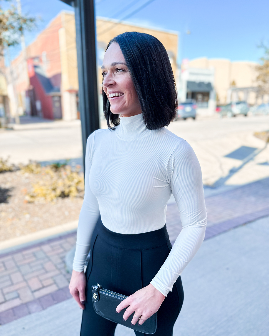 Suit Yourself Ribbed Long Sleeve Turtleneck Bodysuit in Parchment - Spanx