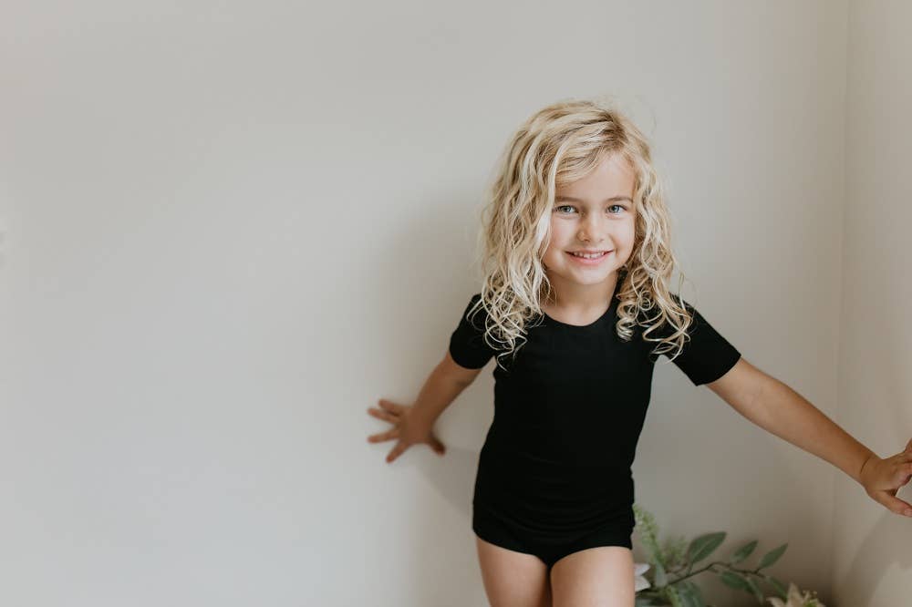 Kids Black Classic Cross back Leotard by Oopsie Daisy