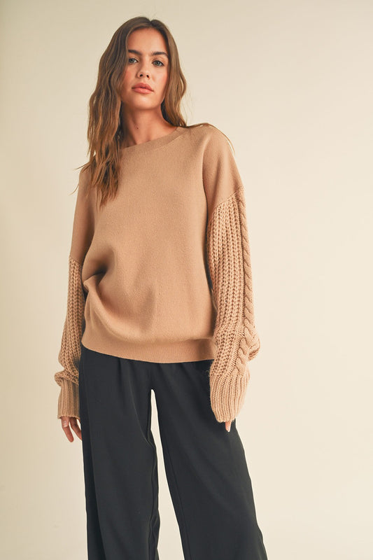 Lizzie Cable Sleeve Top in Sand