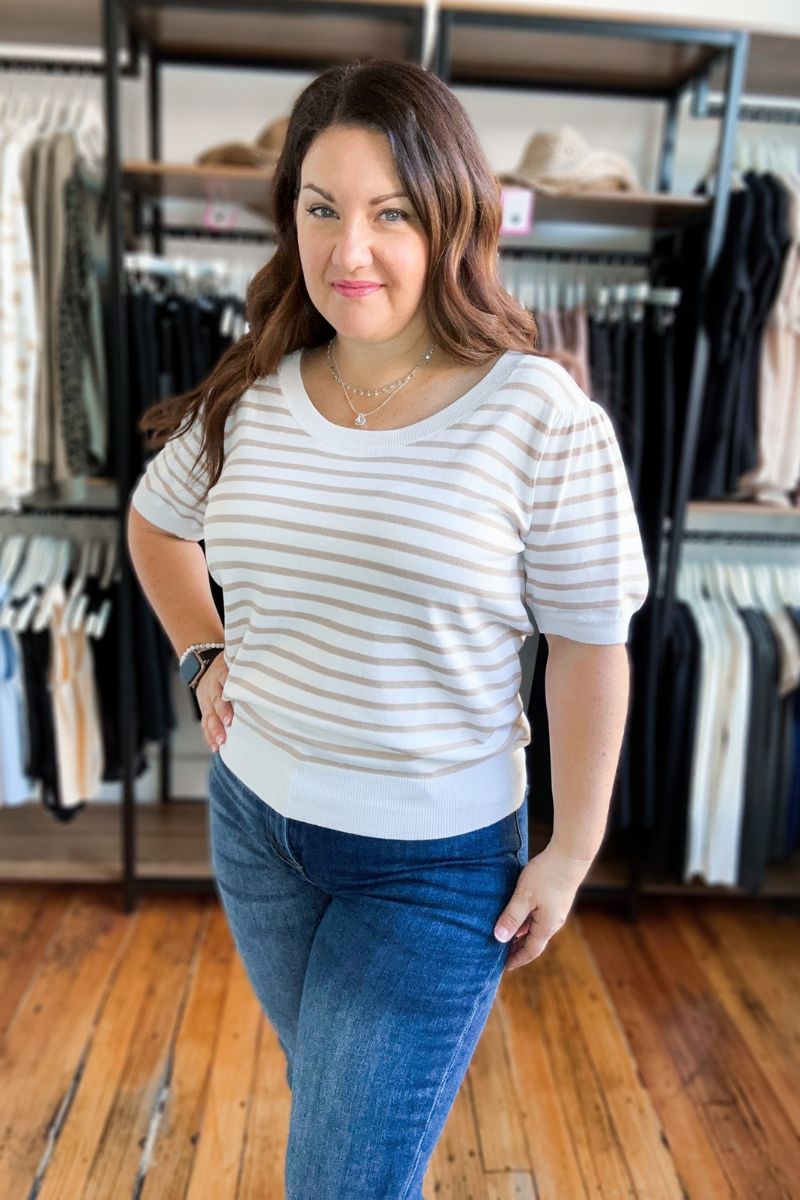Evelyn Knit Top in Cream & Taupe