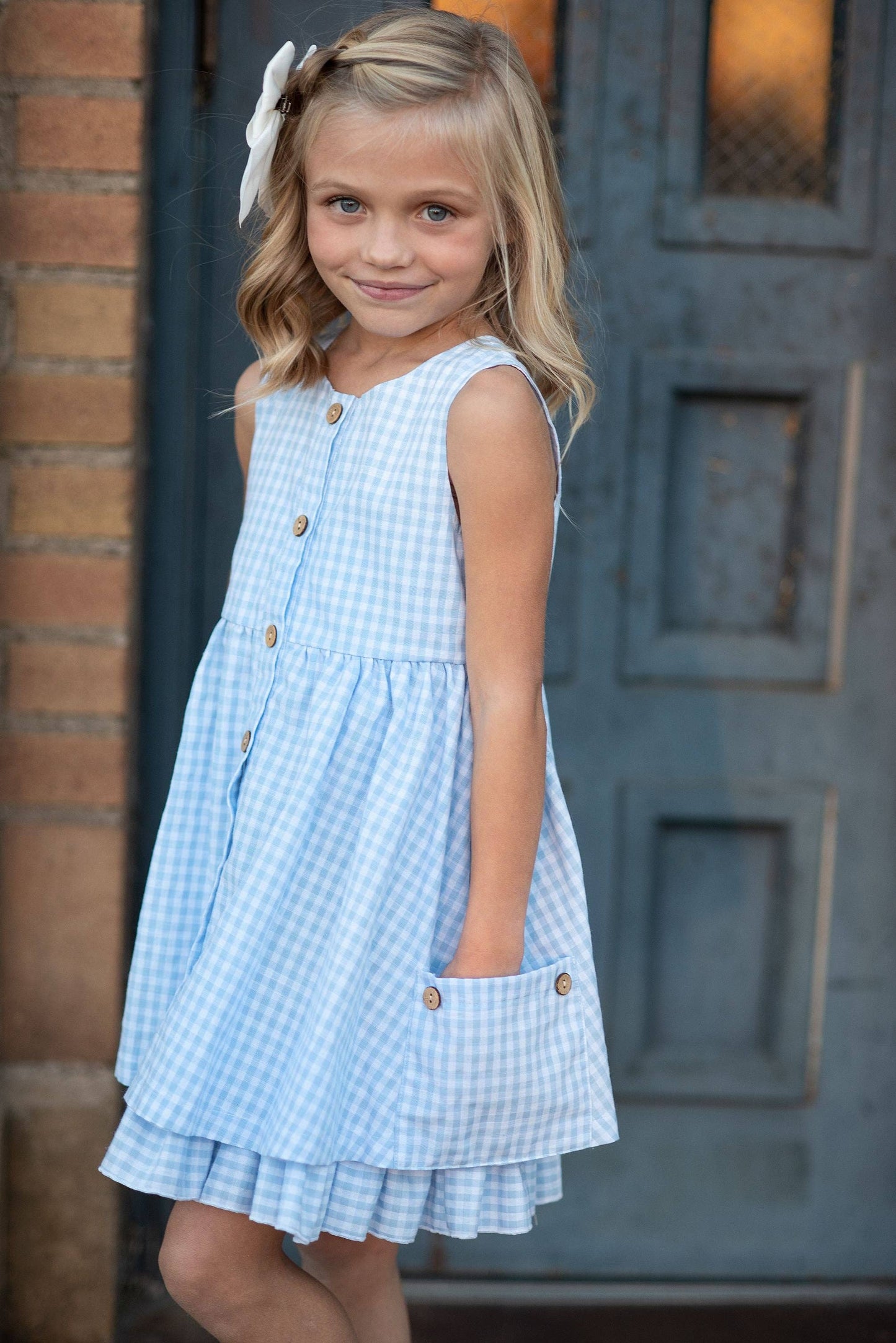 Kids Blue & White Gingham Dress