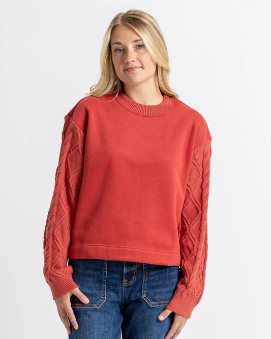 Cable Burnt Orange Crewneck Pullover Sweater by Downeast