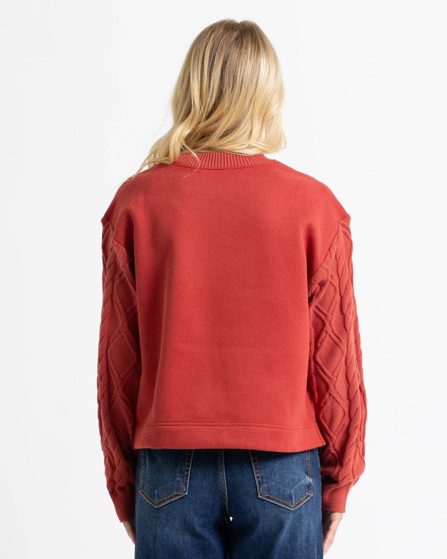 Cable Burnt Orange Crewneck Pullover Sweater by Downeast