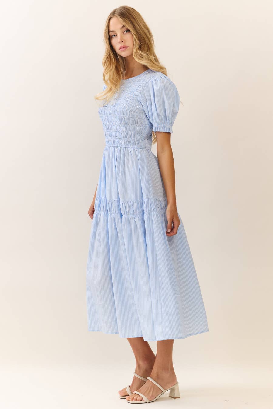 Smocked Bodice Dress in Light Blue
