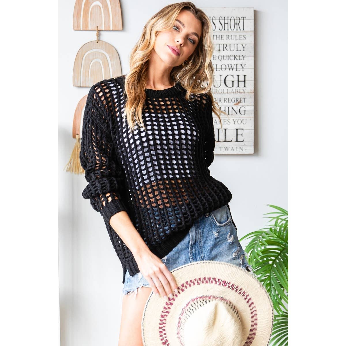 The Wren Crochet Sweater in Black