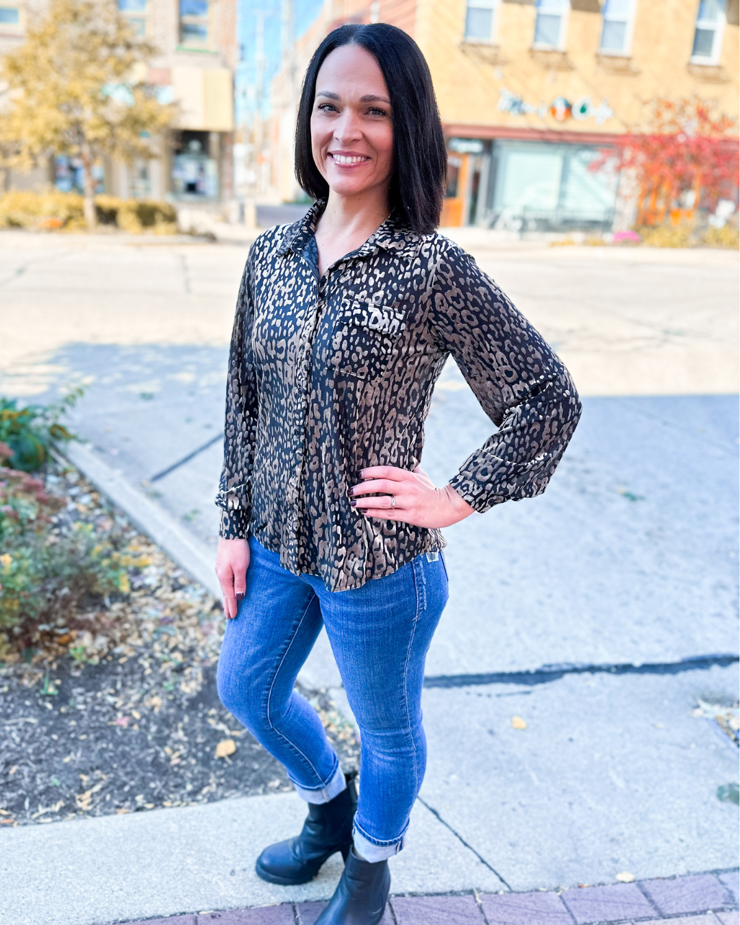 Valentina Velvet Animal Print Top in Taupe