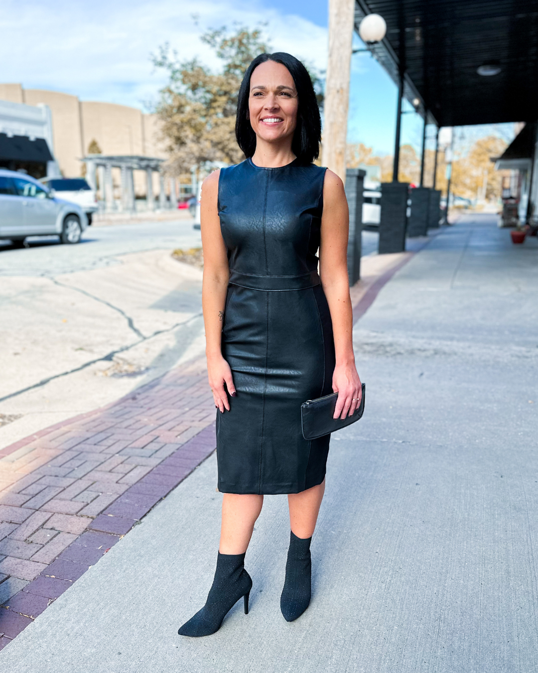 Leather like Combo Fitted Dress - Spanx