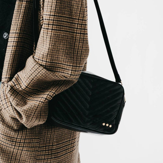 Coco Quilted Camera Crossbody Bag in Black