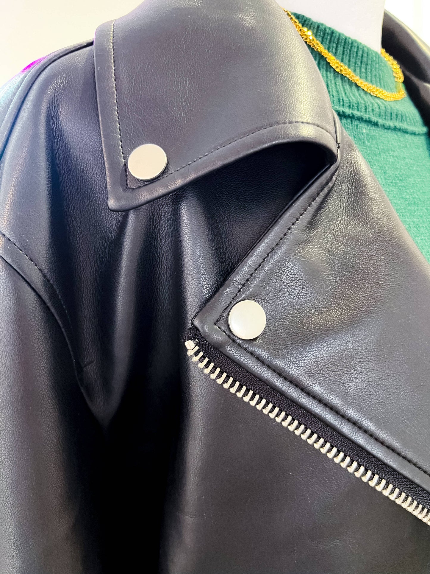 Motto Style Vegan Leather Jacket in Black