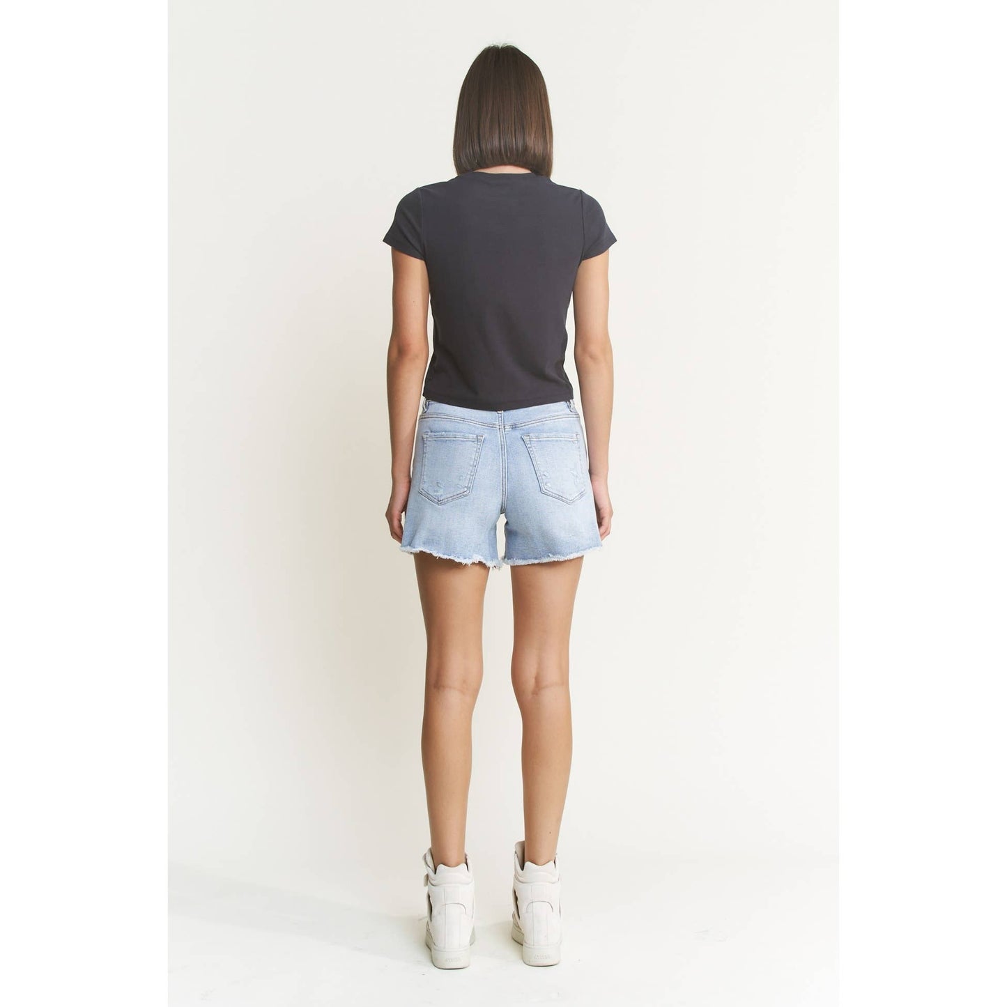 Super High Shorts with Frayed Raw Hem by Mica Denim