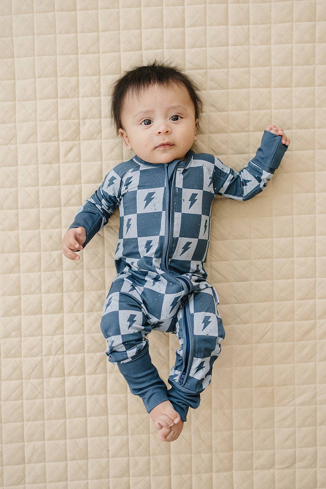 Bamboo Zip Romper in Ocean Bolts