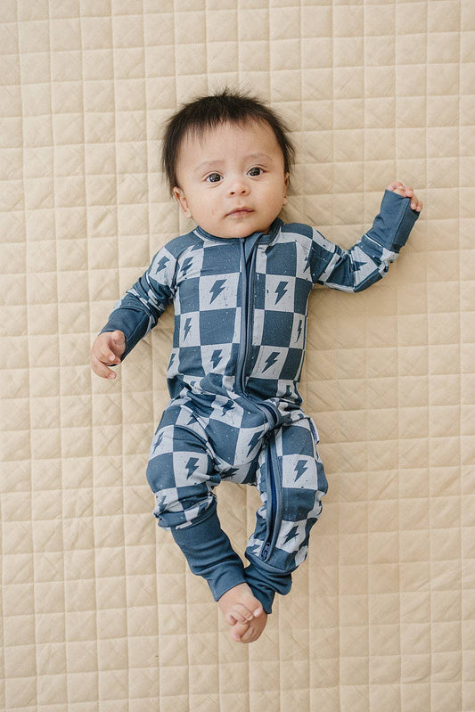 Bamboo Zip Romper in Ocean Bolts
