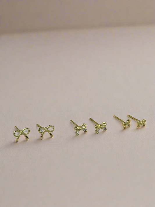 Bow Trio Gold Dipped Stud Earring Set in Gold