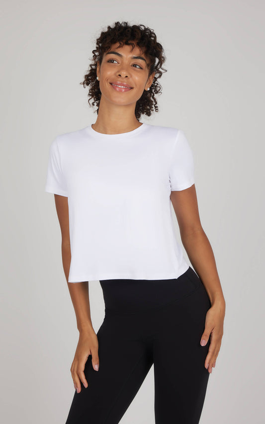 Super Soft Short Sleeve Tee with Tulip Back in White by 90 Degree by Reflex