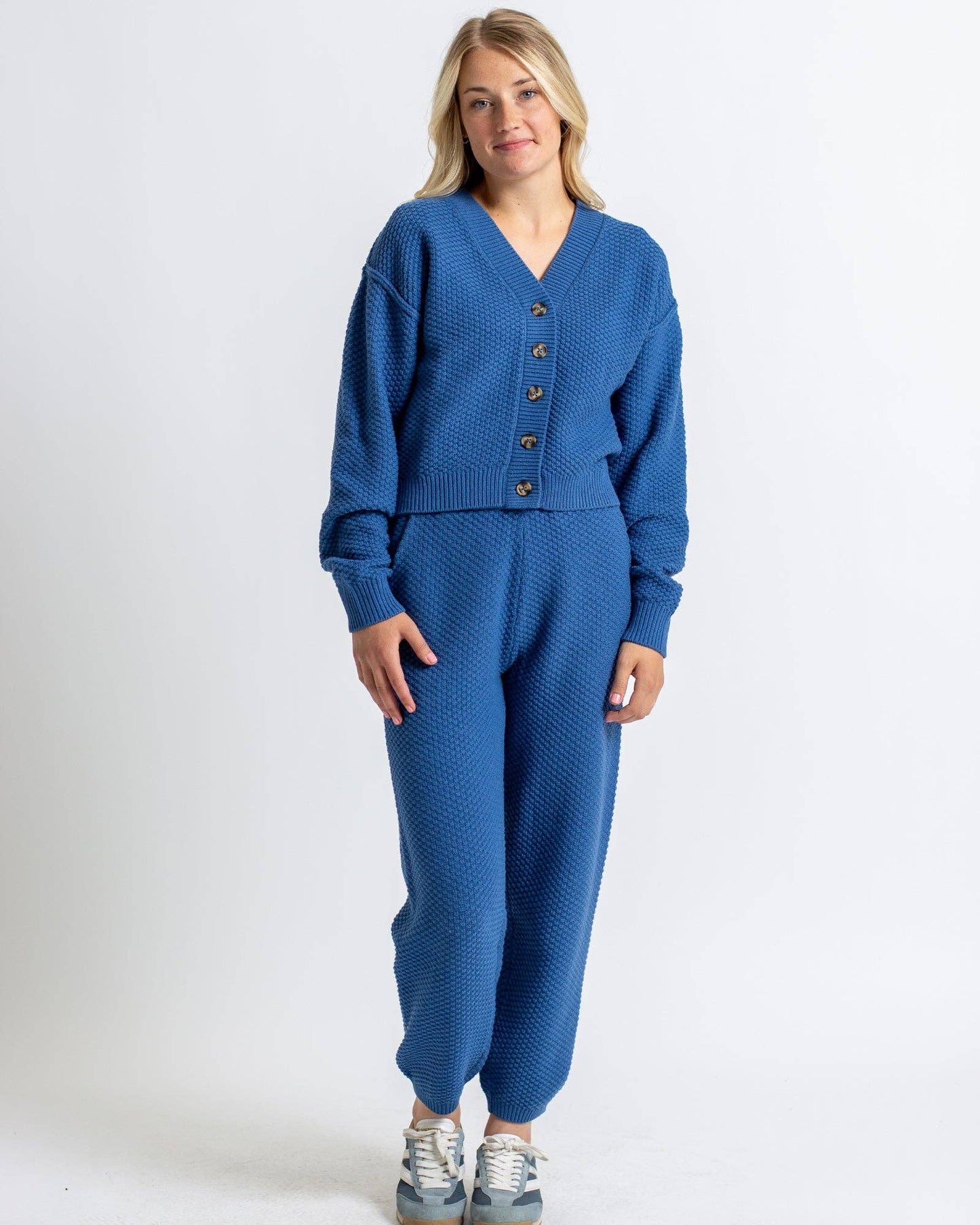 Slopes Blue Sweater Cropped Joggers by Downeast