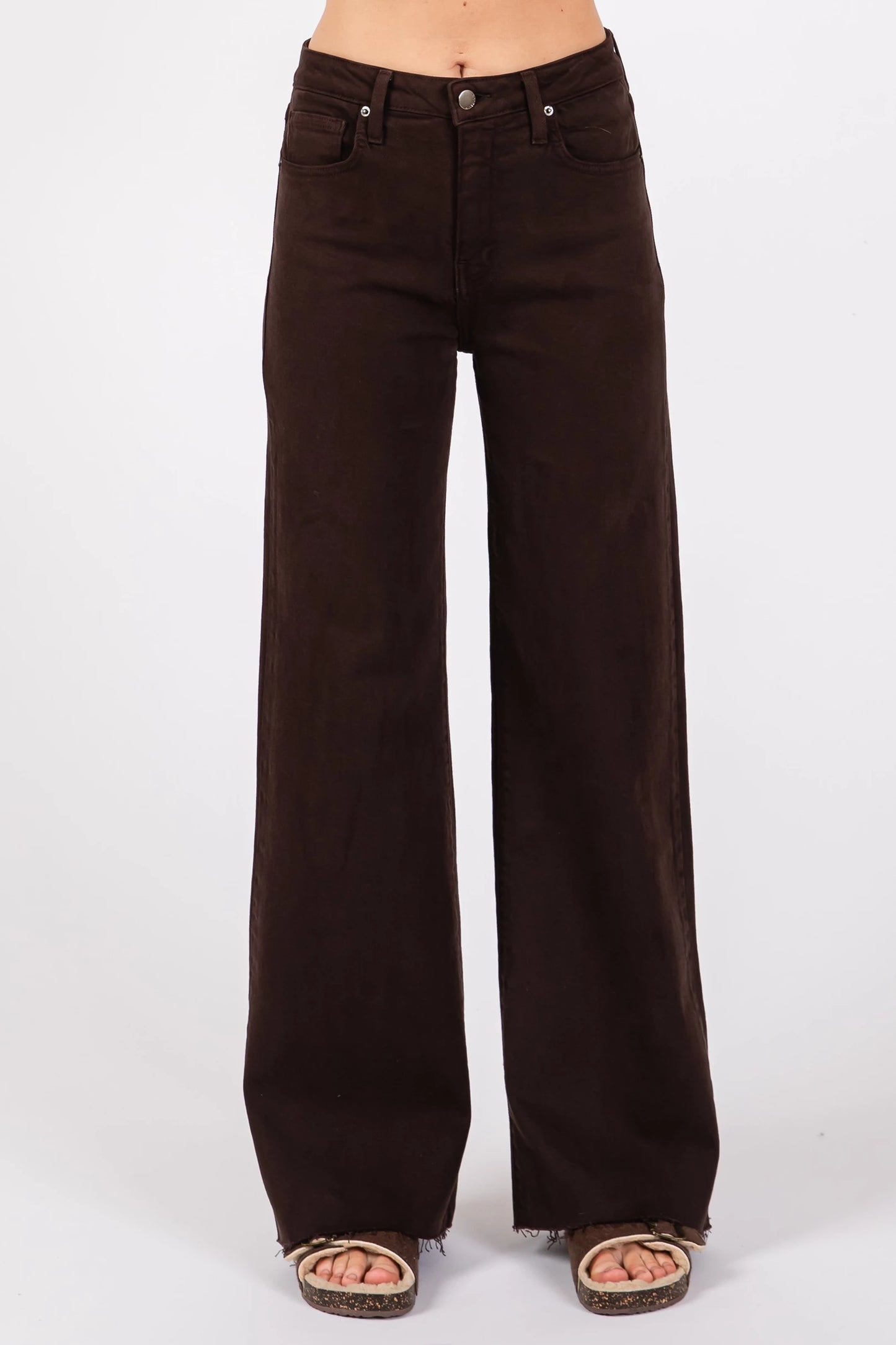 Paola A-Line Scissor Hem Wide Leg Jean in Espresso by Letter to Juliet