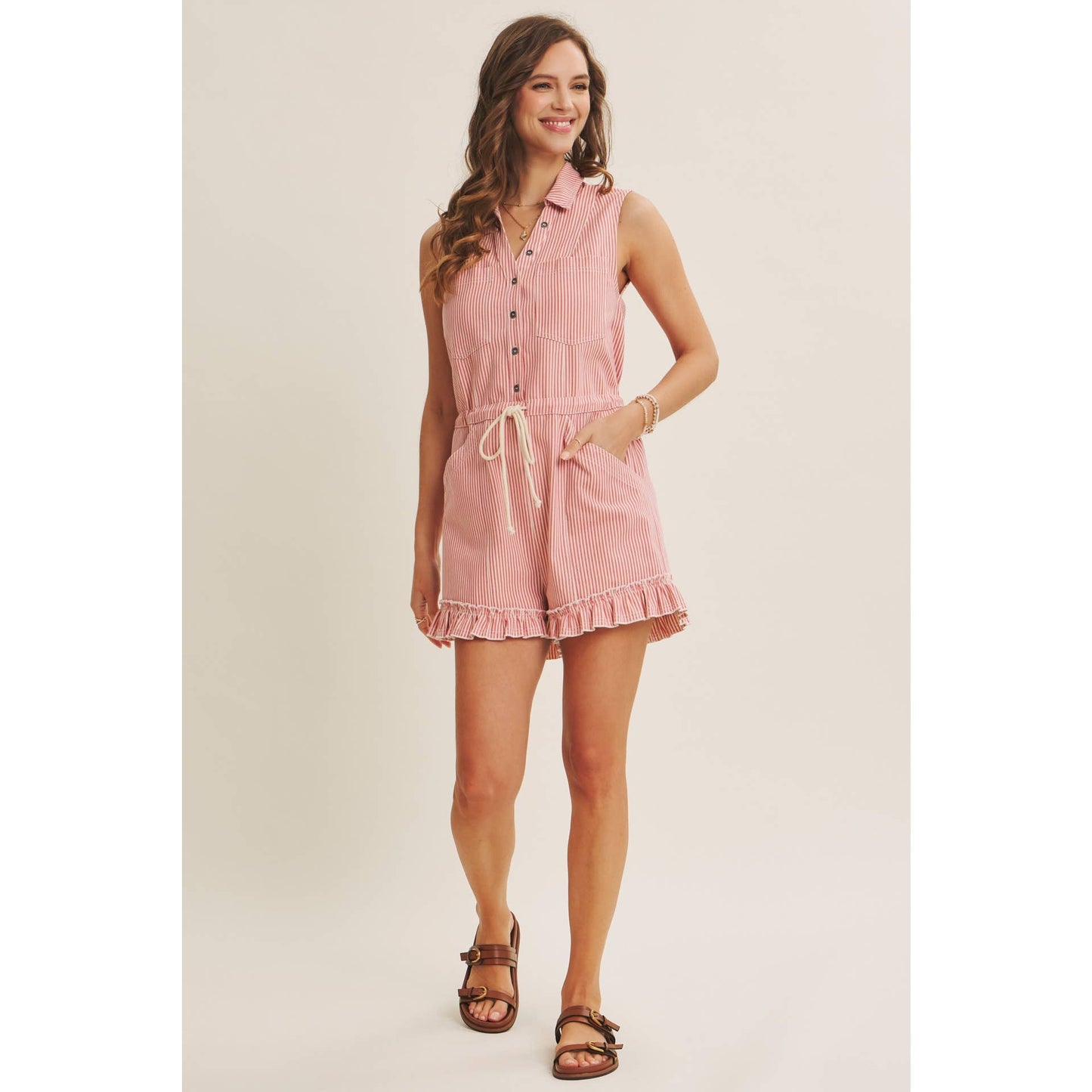 Cotton Stripe Button Romper