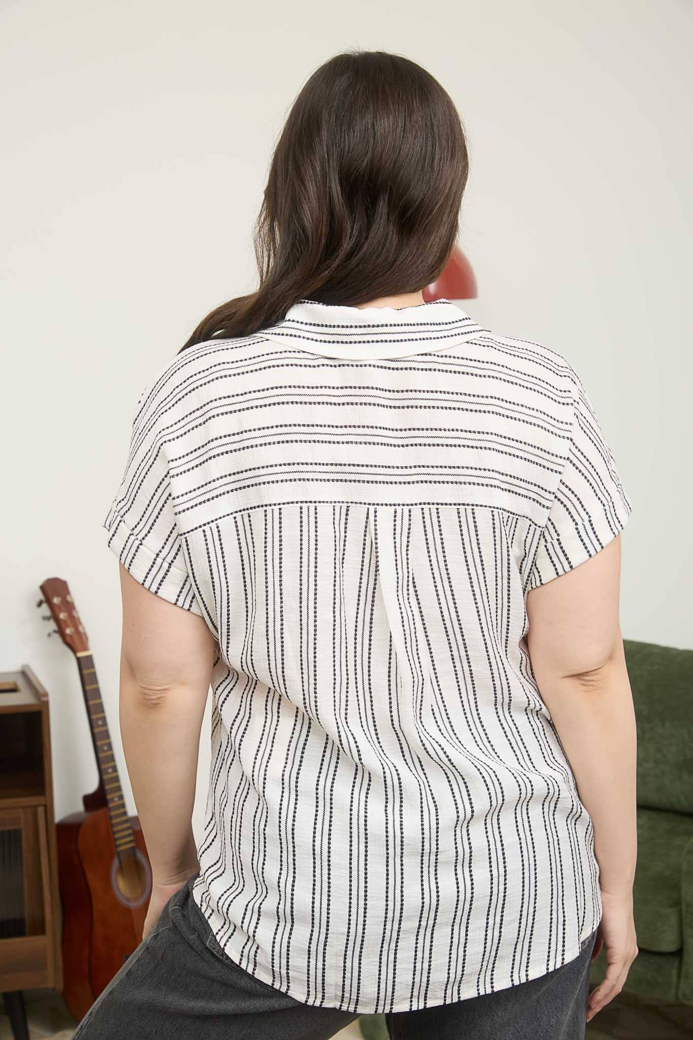 Plus-Size Striped Collared Top