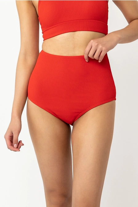 Poppy Red Ultra High Waisted Swim Bottoms