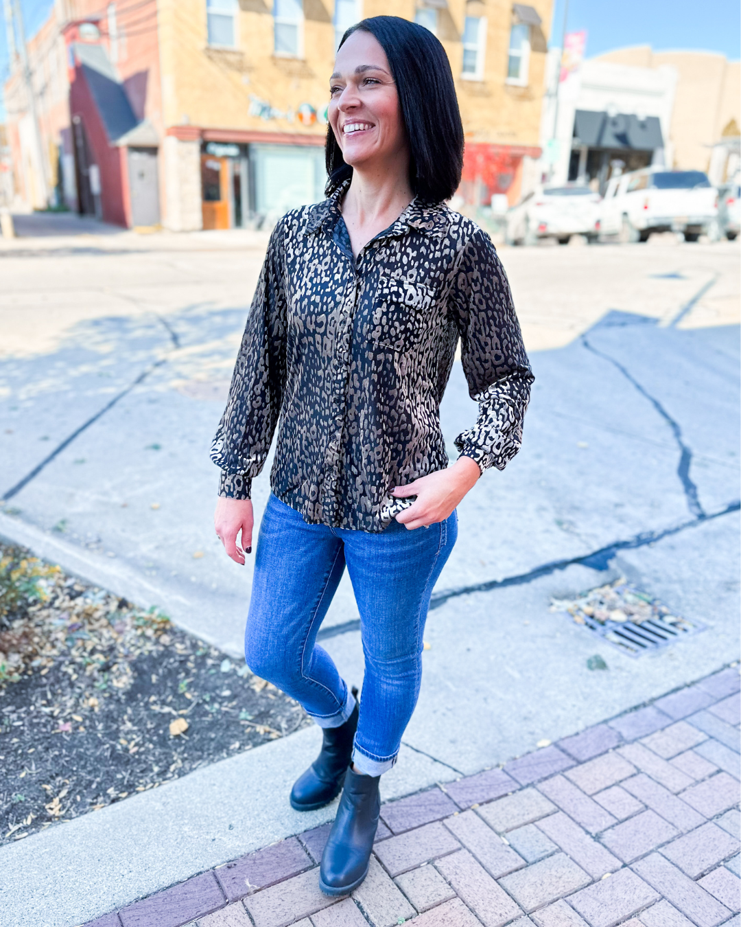 Valentina Velvet Animal Print Top in Taupe