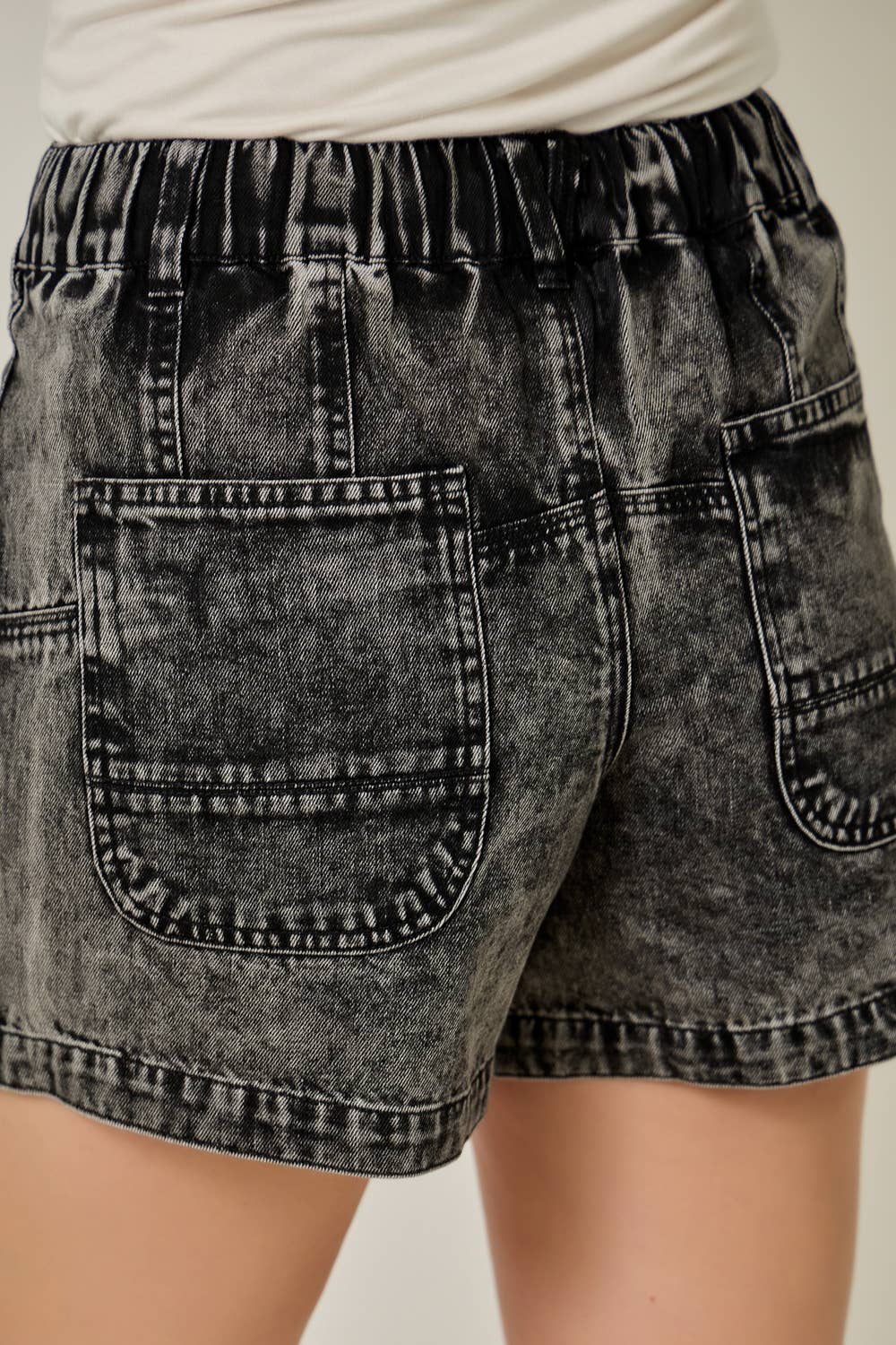 Denim Washed Pull-On Shorts: Washed Black