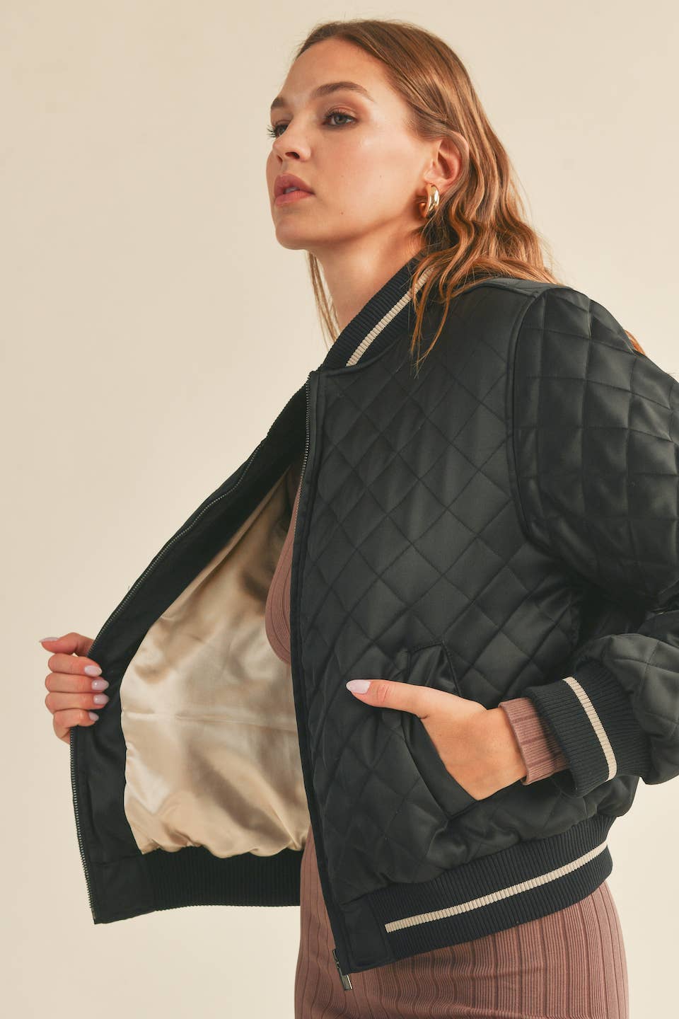 Black Quilted Bomber Jacket