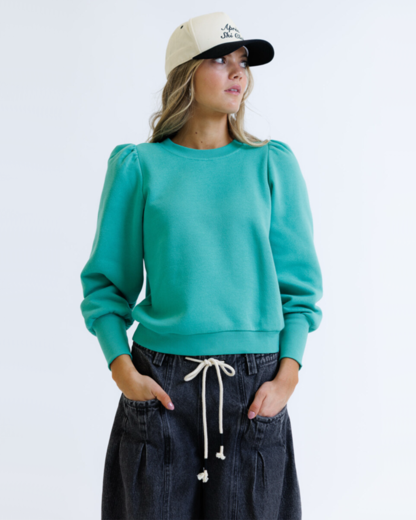 Long Bishop Sleeve Crew Neck Pullover Sweater