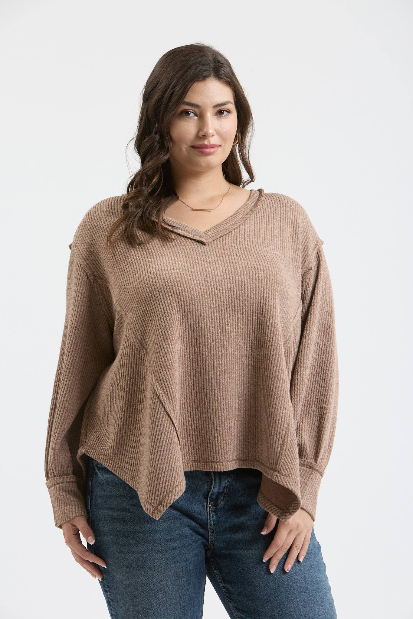 Asymmetrical Hem Knit Top in Mocha (Plus Size)