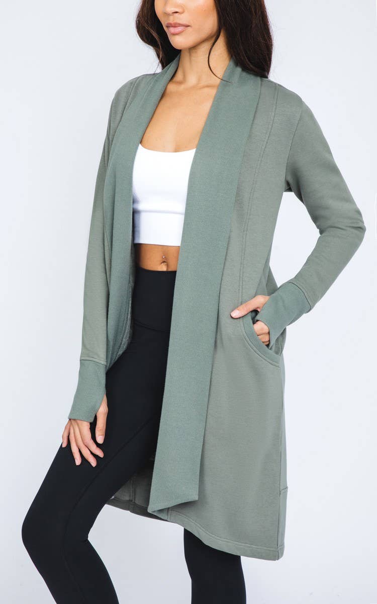Butter Long Sleeve Open Cardigan in Mulled Basil by 90 Degree by Reflex
