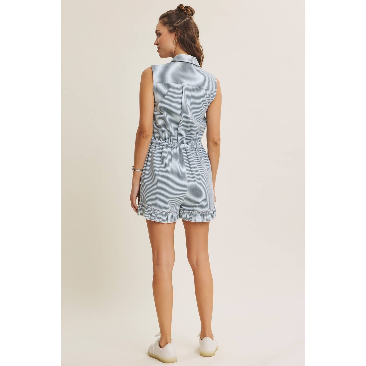 Cotton Stripe Button Romper