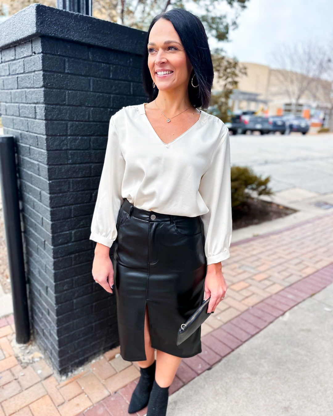 Olivia Faux Leather Midi Skirt