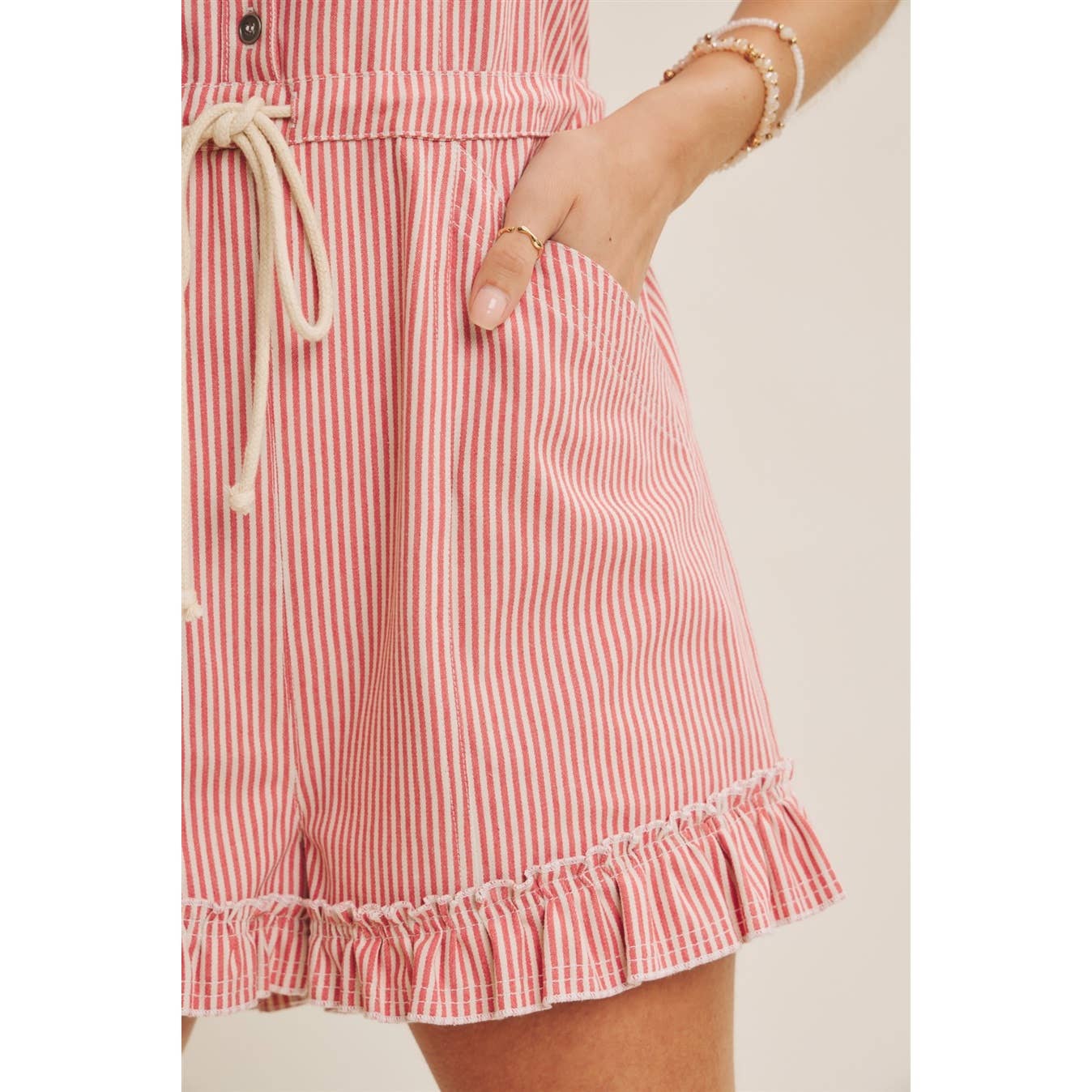 Cotton Stripe Button Romper
