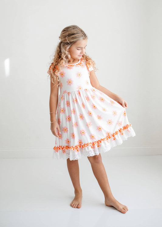 Girls Pink & Cantaloupe Flower Dress