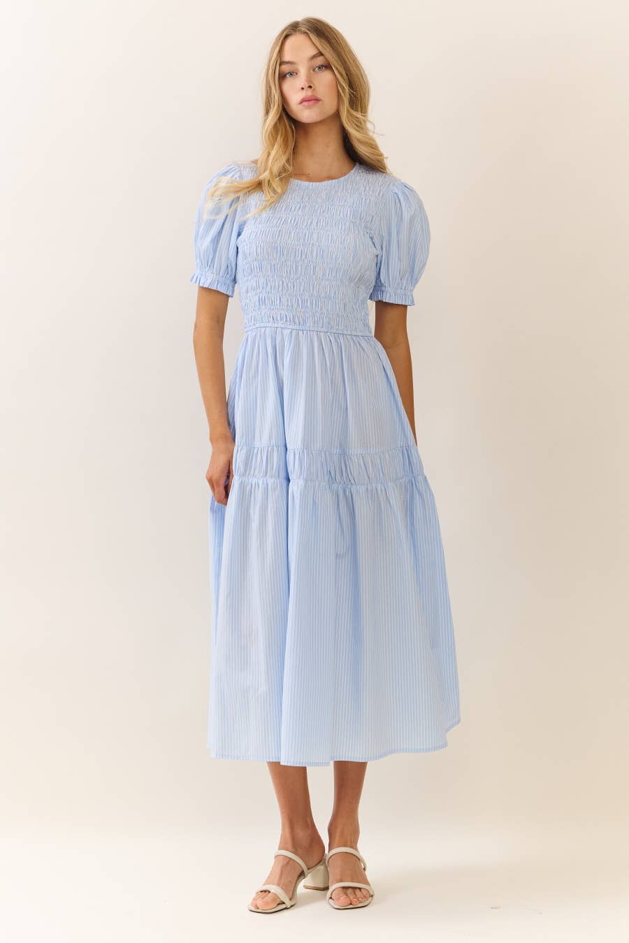 Smocked Bodice Dress in Light Blue