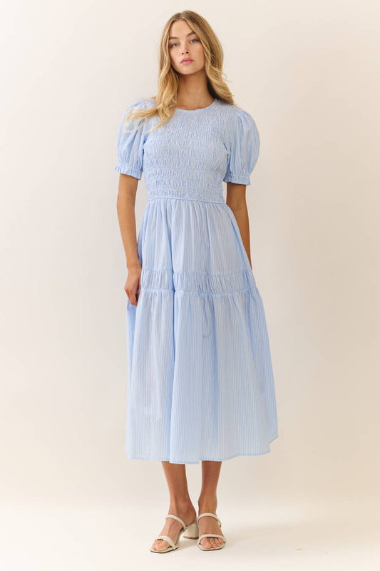 Smocked Bodice Dress in Light Blue