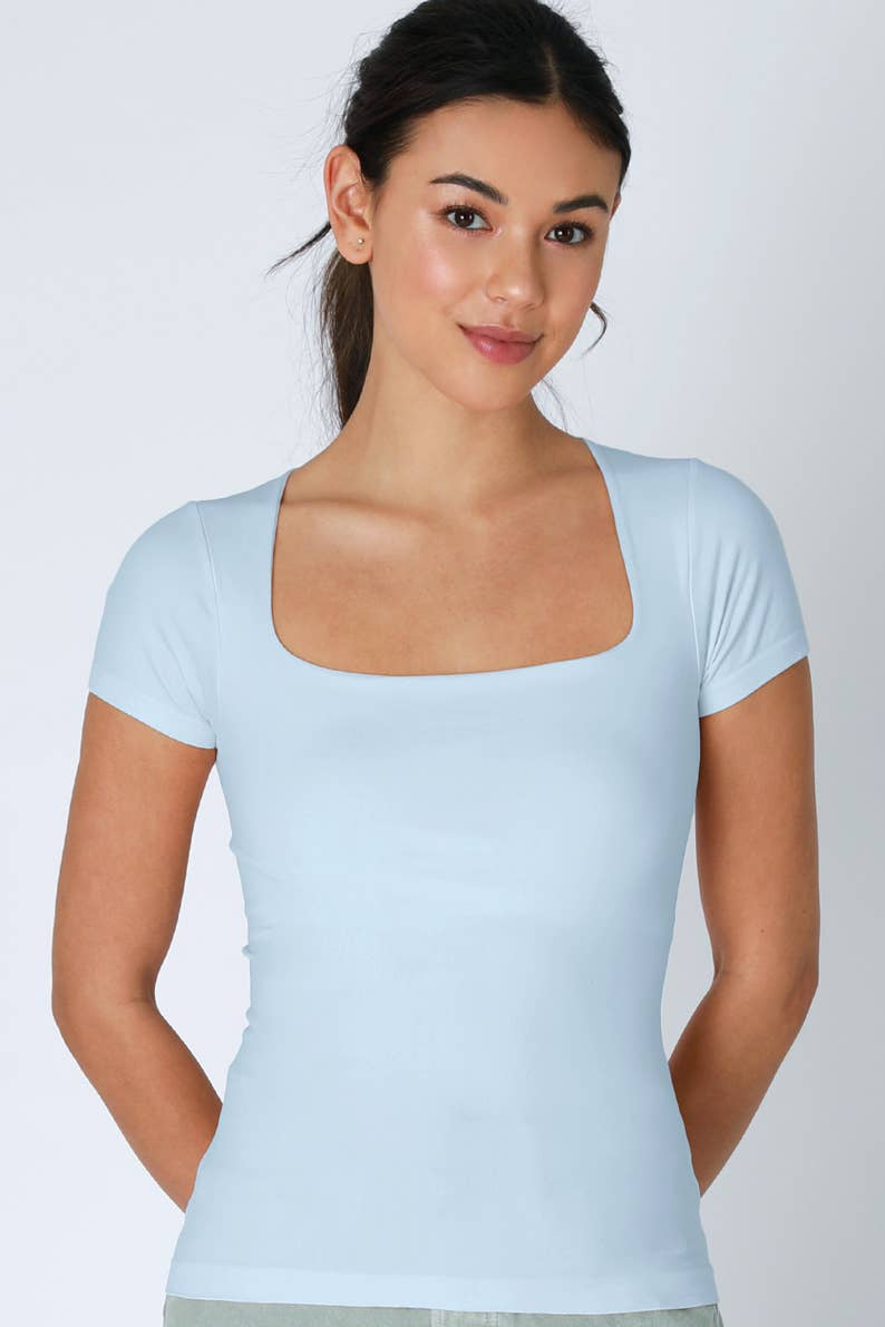 Square Neck Top in Breezy Blue